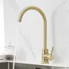 Gold brush kitchen faucet gold sus304 faucet single handle water tap gold brush sink tap cold and hot mixer tap MJ1109GB T200424