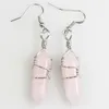 Moda Wire Envoltório Hexágono Prisma Natural Pedra Dangle Brincos Rose Quartz Cura Ringing Brinco Para As Mulheres Jóias