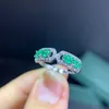 Cluster ringen 100% natuurlijke smaragdgroene ring voor bruiloft 4mm * 3mm echte zilver 925 sieraden