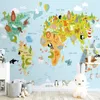 Özel Boyut Modern Karikatür Hayvan Dünya Haritası Duvar Duvar Kağıdı İçin Çocuk Odası Çocuk Odası Dekorasyon Fotoğraf Duvar Kağıdı 3D