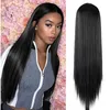 24 inches Natural Black Long Silky Straight Full Wig Human Hair Heat Resistant Glueless Synthetic Lace Front Wigs for Fashion Black Women