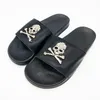 Women's Summer Couple Cow leather Sandals Black Skull Designer Slippers Women Slides Indoor Home Shoes Flip-flops Big Size 45 X1020