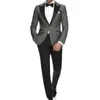 Handsome One Button Grey Wedding Men Suits Peak Lapel Two Pieces Business Groom Tuxedos (Jacket+Pants+Tie) W1306