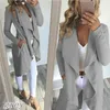 Nuevo Cardigan Trench Coat Mujer Tallas grandes Manga larga Cuello de solapa Bolsillos Mujeres delgadas Abrigo informal Chaqueta de abrigo LJ201106