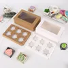 Transparent Windowed Cupcake Boxes White Brown Paper Muffin Box Baking Packing Box Party Gift Box WB2817