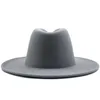 Simple Outer gray Inner white Wool Felt Jazz Fedora Hats with Thin Belt Buckle Men Women Wide Brim Panama Trilby Cap 56-58-60CM181Q