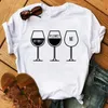 T-shirt con stampa calice carino vino T-shirt casual da donna manica corta O collo T-shirt estiva allentata Camisetas Mujer