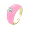 2022 Ins Color Rainbow Fashion Rings for Women Finger Jewelry Clear Cz Colorful Neon Enamel Open Adjusted Dome Ring310f