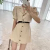 Casual Dresses Alien Kitty Apricot Puff Sleeves Plus Size Mini Dress with Sashes 2022 Loose A-Line Slim Vintage Office Lady Lady Robe Femme Prom