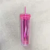 20 oz Akrilik Skinnny Tumbler Kapaklı Saman Çift Duvarlı Kullanımlık Plastik Bardaklar Temizle Düz Seyahat Su Şişeleri HH21-39