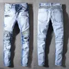 Mens Fold Skinny Painted Jeans Fashion Designer washed Pleated Panelled Zipper Slim Fit Motorcycle Biker Hip Hop Denim Pants 10772184229