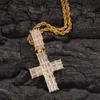 Mens hip hop cross halsband cz t-formad kvadrat sten bling iced out hänge halsband guld silver diamant uttalande smycken gåva