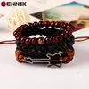 Charm Bracelets LENNIK Vintage Multi-Layer Hand Braided Men Women Punk Style Wristband Mens Guitar Wood Bead Bangles B1371