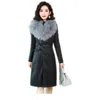 女性の冬のフェイクファーカラーレザールーズコート女性のスリムコレクションウエストプラスサイズのベルベット太い革ジャケット2012424
