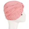 Beanie/Skull Caps Muslim Women Katoen vaste ruche kraal geknoopte Turban Hat Chemo Chemotherapie Bandans Hoofdtekst Plated Hijab Hair Loss Cover1