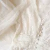 Bahar Artı Boyutu Elbise Zarif Düğme A-Line Vestidos Katı Puf Kol İmparatorluğu V Yaka Dantel Vual Mesh Elbise Kadınlar 8126 50 200928