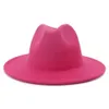 Trend Outer Rosy Inner Red Patchwork Women Artificial Wool Felt Jazz Fedora Hats Ladies Flat Brim Panama Trilby Party Hat 60 CM