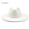 2021 Winter British Style Wool Solid Classic Fedoras Cap Men Women Panama Jazz Hat 9 cm szerokość Brim Big White Fedoras Gorra3173163