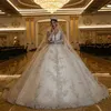 Dubaï arabe robe de bal robes de mariée 2021 luxe manches longues appliqué dentelle perles de cristal robes de mariée col en V Vestidos De Novia313M