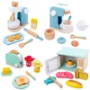 Kitchens Play Food Children's Wooden Simulation Kitchen Toy Set Play House Early Education Toy Bread Machine Coffee Machine Juicer Microwave Oven