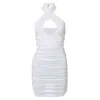 ファッション -  ZhymihretホワイトクロスホルターRuched婦人ドレス夏が後押しされた背中の空のセクシーなクラブパーティーナイトウェア