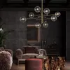 Lampadario a sfera in vetro dal design moderno EMS Lampada a bolle trasparente a 6 teste per lampada da cucina nera / oro