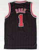 빈티지 2010 Derrick Rose #1 농구 유니폼 검은 빨간색 흰색 스트라이프 그린 스티치 셔츠 남성 S-XXL #23 Rose Jersey