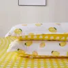 Sarı Limon Baskılar Yatak Seti 3/4 adet Çocuklar / Yetişkin Yatak Keten Nevresim Çarşaf Yastık Meyve Yorgan Kapak Setleri Yatak Odası 201210
