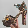 Aqua Blue Gemstone Platform Sandaler Super High Heel Metal Dekor Lyxfest Skor Kvinnor Formell Bridal Bröllop Sandaler 1010