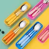 Cute Stainless steel Cutlery Full Travel Hiking Tableware for Kids Picnic Portable Forks Spoons Flatware set Household 211229
