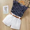 Menoea Girls Suits 2020夏スタイルの子供美しい花の花の袖の子供Oネック服ショートパンツのスーツ2pcs服LJ200916