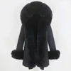 MENINA BONITA imperméable longue Parka veste d'hiver femmes manteau de fourrure véritable col naturel capuche chaud Streetwear détachable 211220