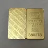 10 st icke -magnetiska kredit Swiss Bullion Bar 1 oz Real Gold Plated Ingot Badge 50 mm x 28 mm mynt med olika serienummer 20236U