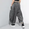 EAM Wide Leg Black Big Size Ribbon Stitch Jeans New High Waist Loose Women Trousers Fashion Spring Autumn 1D202 201109