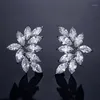 UILZ Neweat 1.4cm Size Cubic Zirconia Leaf Stud Earrings for Women Fashion Crysyal Bridal Wedding Jewelry Drop Shipping UE22331