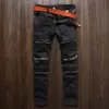 New Skinny Design Moda Biker Runway Hip Hop Slim Joelho Zipper Buraco Afligido Homens Rasgado Jeans 201111