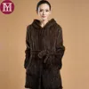 Elegante vrouwen winter gebreide echte nertsen bontjack met hooded vrouwelijke 100% natuurlijke nertsen bont bovenkleding lange stijl jas 201031