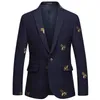 Pszczoła Haft Blazer Slim Fit Masculino Abiti Uomo 2020 Prom ślubny Blazers Tweed Wełna dla Mężczyzn Stylowa Kurtka Garnitur1