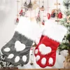 Christmas Stocking Dog Claw Socks New Year Candy Gift Bag Xmas Tree Fireplace Hanging Decoration Red Gray JK2011PH