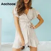 아카 올 여름 Boho 인쇄 된 미니 드레스 여성 V 넥 홀리데이 비치 드레스 라인 반팔 프릴 랩 드레스 Vestidos T200604