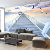 Personalizzato di qualsiasi dimensione Carta da parati murale Tramonto moderno Ponte di legno Vista mare Pittura murale Soggiorno TV Divano Camera da letto Spazio Carta da parati 3D