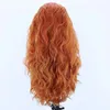 Parrucche sintetiche per capelli in fibra arancione resistente al calore per le donne Parrucca anteriore in pizzo pieno con onda lunga del corpo Parrucca cosplay con parte laterale