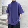 Privathänkare 2022 Streetwear Turtleneck Men tshirt Solid Color Hip Hop Male Overized T Shirts Man Casual Short Sleeve Top Tees 220224