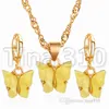 Hot 50pcs Kadın tatlı akrilik Kelebek Kolye Küpe Seti alaşım metal renk kelebek kolye Kelebek Küpe T500340