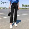 Slim Black Dżinsy Kobieta Plus Size Dżinsowe Spodnie Odzież Damska Streetwear Wysoka Talia Jean Tassel Proste Dżinsy Damskie Damskie LJ201029