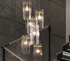 [Vatten krusning] lyxiga långa ljuskronor belysning trappor duplex byggnad villa modern LED glas hängande lampa inomhus ljus armaturer