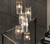 [Ondulation de l'eau] Longs lustres de luxe allumant les escaliers Duplex bâtiment Villa moderne LED lampe suspendue en verre luminaires d'intérieur