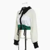 Deuxtwinstyle Vintage Patchwork Hit couleur manteau pour femmes revers à manches longues cordon court tricot veste femme automne 201029