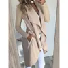 2021 플러스 크기의 패션 단색 옷깃 슬림 긴 윈드 브레이커 재킷 여성