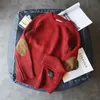 粗い羊毛セーター男性プルオーバー服2020秋冬ビンテージパッチデザインデザインジャンパープルホムニットセーター1